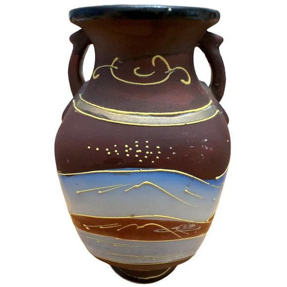 Japanese Satsuma Moriage Vase 5" Hand Painted Gilded Porcelain - Picture 3 of 6